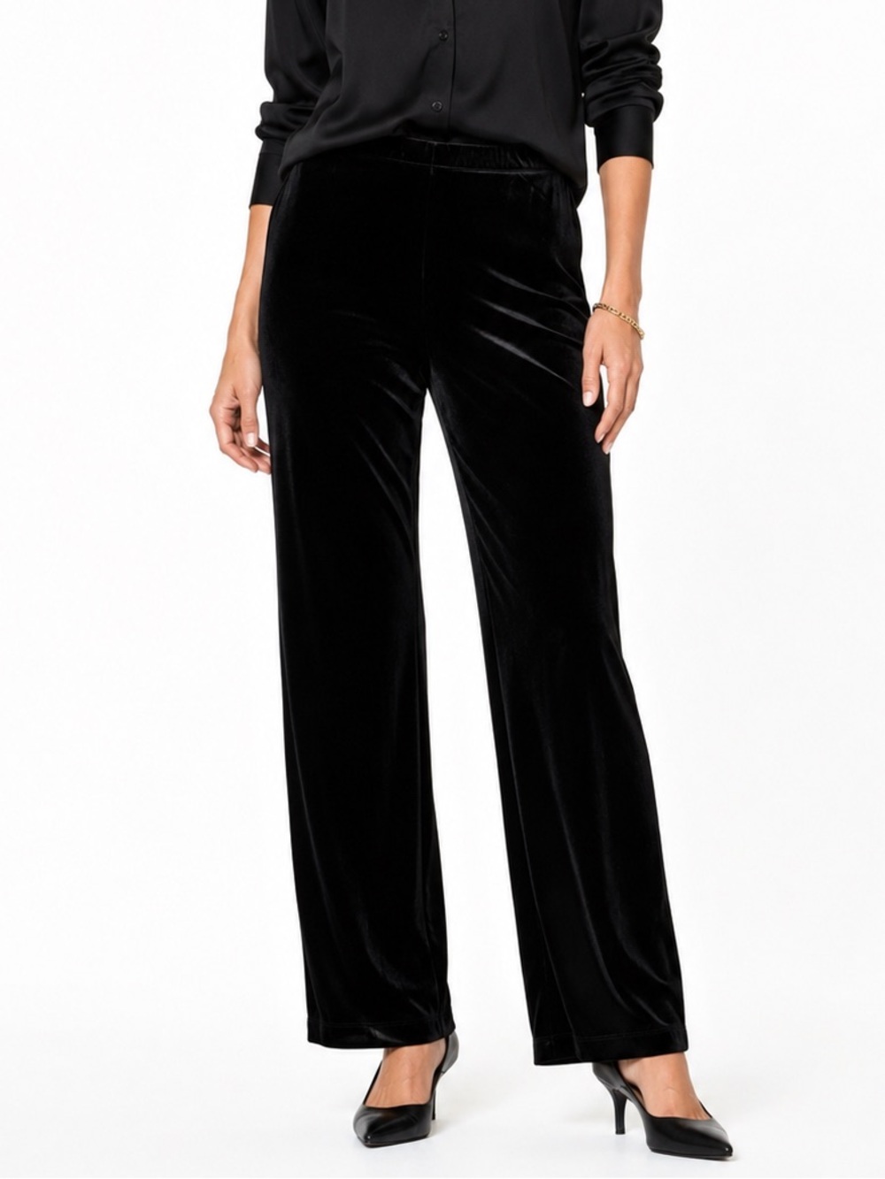 Notations Woman Black Velvet Pull-On Pants Size 1X Straight Leg